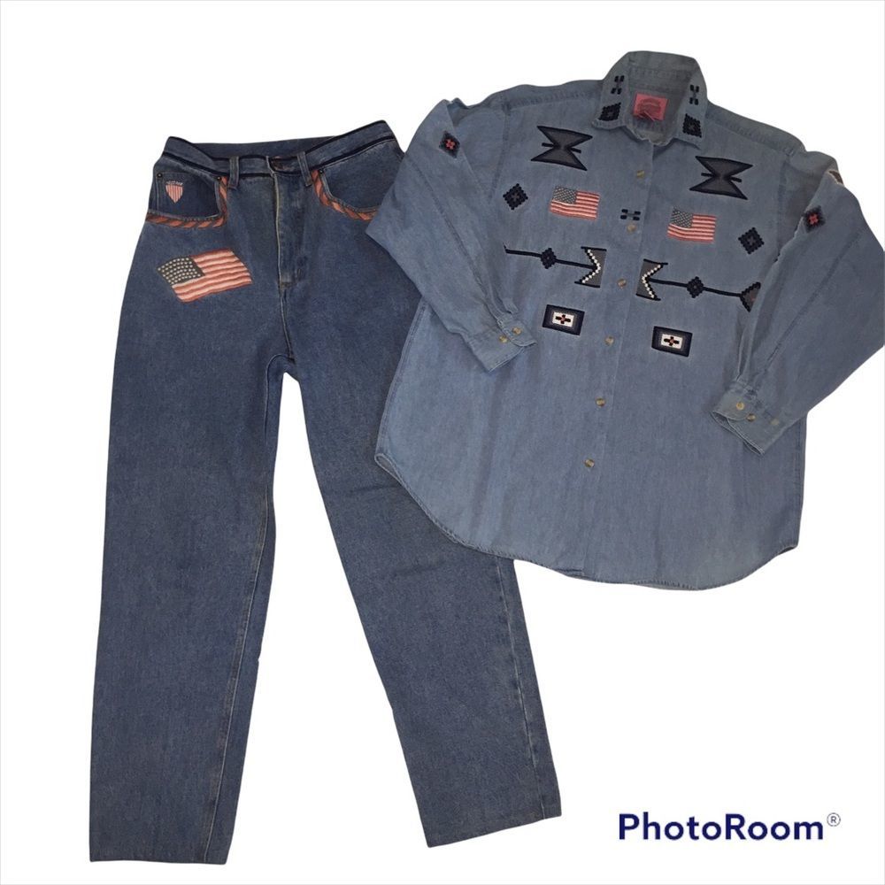Vintage Cambridge Country Store Denim Shirt & High Waisted Jeans Sz 10 Western